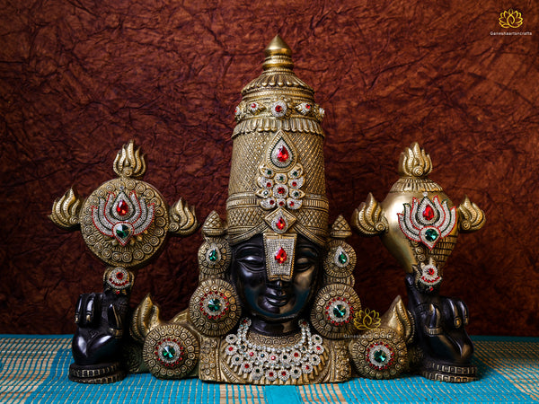 Brass Tirupati Balaji with Intricate Stonework For Table Top n Wall Hanging