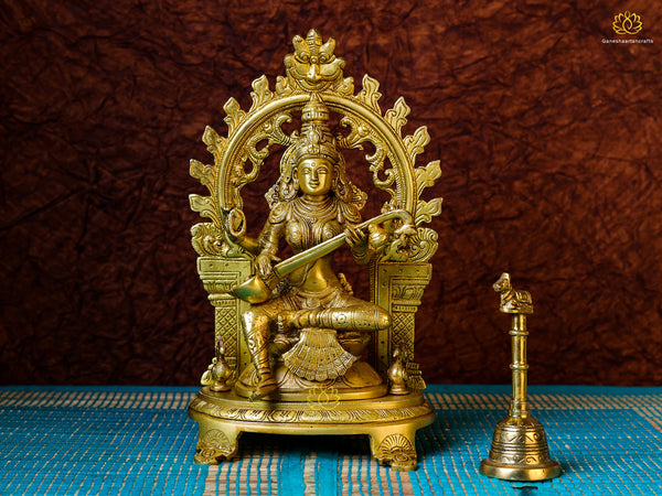 Saraswati Statue Pure Brass Sarasvati Idol Goddess of Music Art N Knowledge