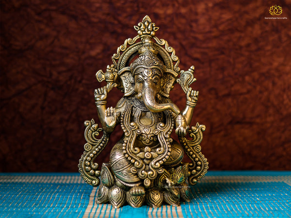 Ganesh Statue | Medium Size Brass Ganapati | Lord Ganesha | 10 Inch | God Of New Beginning | House Warming Gift | Good Luck Idol | Vinayaka