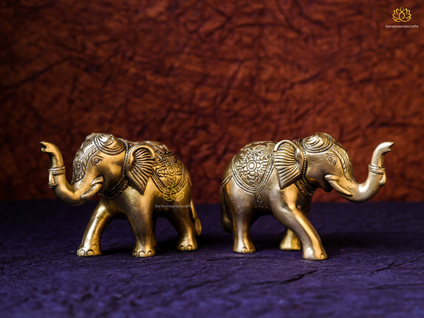 Brass Elephant Statue With Trunk Up 5 Inch Tall