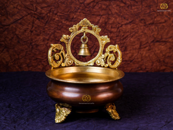 Urli With Bell | Brass Diya Urli | Floating Diya Pot | Temple Decor | House n Office Diwali Decor | Flowers petal Urli | Urli Bowl | Diya |