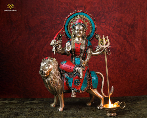 Durga Statue | Devi Durga Statue | Parvati Statue | Ambika Statue | Goddess of war |Shakti Goddess | Large Size Brass Durga Statue | 39 cm |