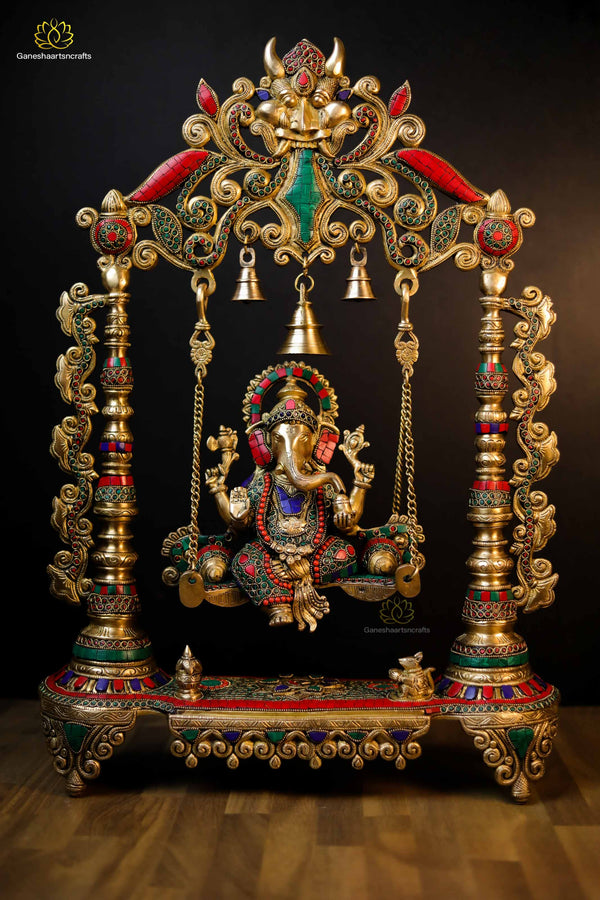 Ganesh Statue | 68 CM Brass Ganesha Statue | Swing Ganesh | God of Good Luck | Large Size Ganesha | Lord Vinayaka | Ganapati | Hindu God |