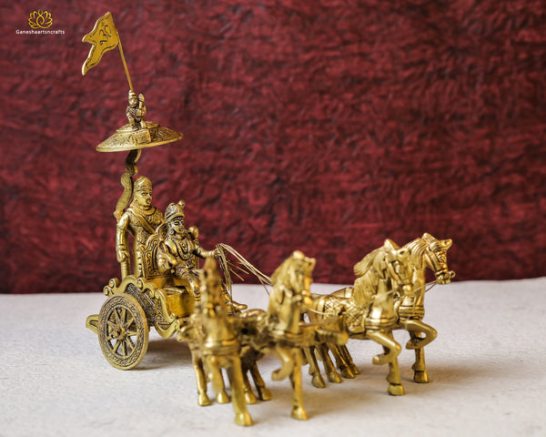 Brass Arjun n Krishna Rath Statue-7.5"