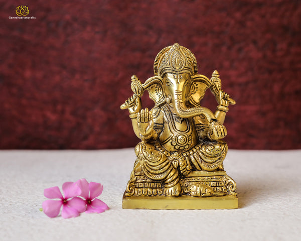 Exquisite Brass Ganesh Statue - Handcrafted Elegance for Your Space-6"