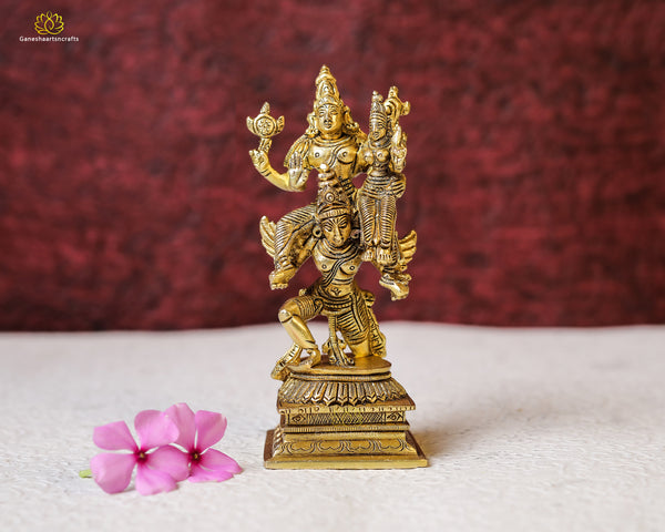 Brass Small Vishnu Lakshmi Idol Seated on Garuda