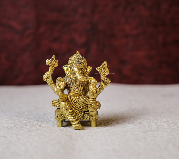 Lord Ganesh Statue Small Brass Ganpati Idol 2.8 Inch