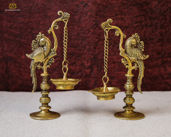 Elegant Brass Peacock Hanging Deepak - Traditional Oil Lamp for Home Décor and Festive Celebrations Set of 2