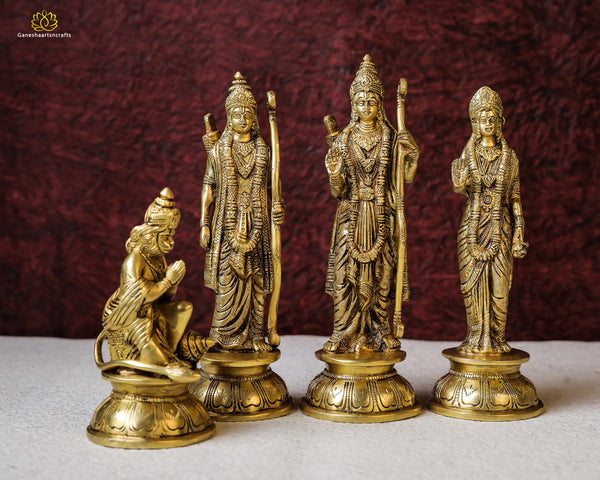 Elegant Brass Ram Darbar Statue | Lord Ram, Sita, Lakshman & Hanuman Idol | Divine Home Decor & Puja Mandir Showpiece"