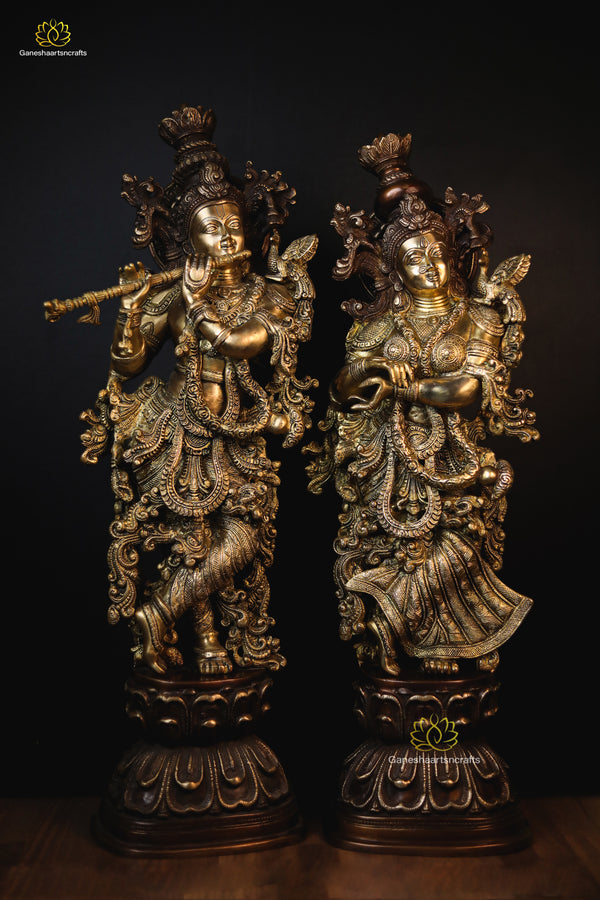 Radha Krishna Statue Brass 30 Inch Double Finish Divine Couple Hindu God Goddess Idol