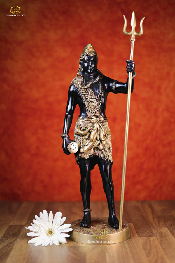 Brass Standing Shiva Statue With Damru & Trident Black n Gold Finished- 18"