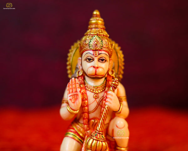 Lord Hanuman Statue In Marble For Car Dashboard-4"