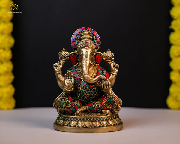 Lakshmi Ganesh Statue Brass Ganpati N Goddess Lakshmi With Stone Work