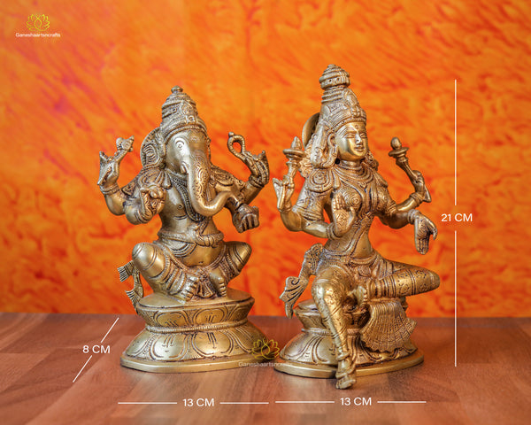 Lakshmi Ganesh Statue Brass| Lakshmi Ganesh Idol | Hindu God Goddess | Diwali Pooja Idol | God of New Beginning |Goddess of Prosperity |