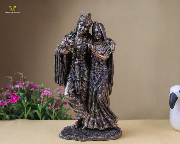 Eternal Embrace Radha Krishna's Divine Love Idol In Bonded Bronze-11"