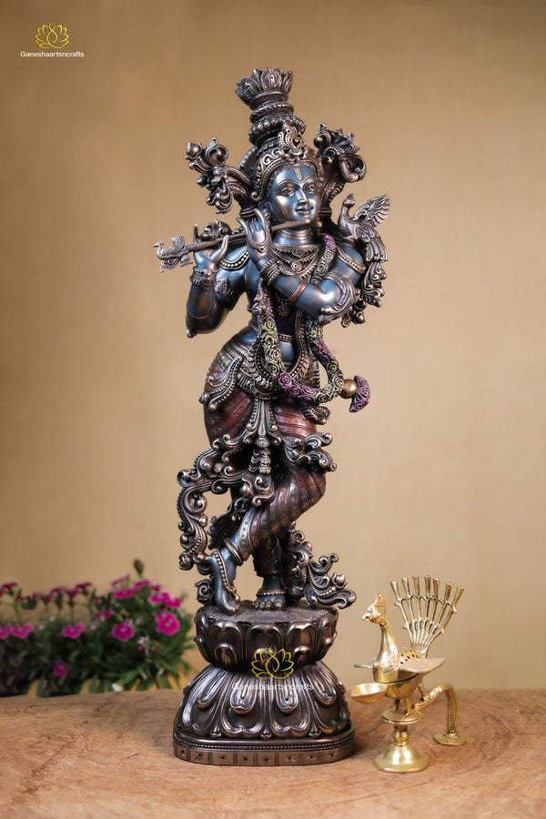 Exquisite Bonded Bronze Krishna Statue – Divine Elegance for Your Space-29"