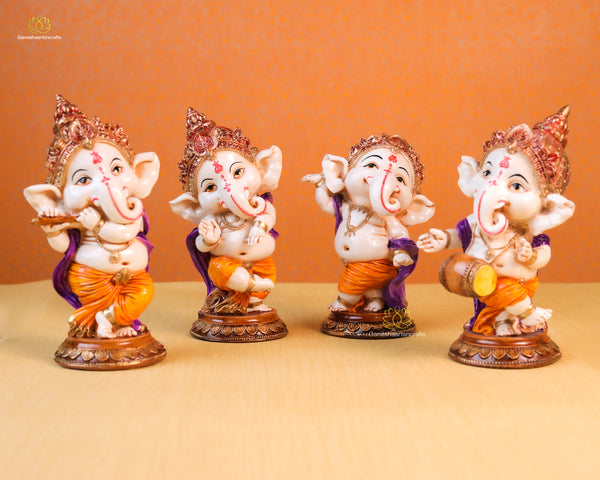 Dancing Ganesha | Set of 4 pc Ganesha | Musicians  Ganesha Idol | Good luck God | Home Decor Idol | God of Happiness | God of New Beginning