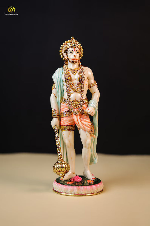 Hanuman Statue | 10 Inch | Standing Hanuman Idol | Marble Dust Bajrangbali Statue | Divine Vanara | Devotee of Lord Rama | Mace God |