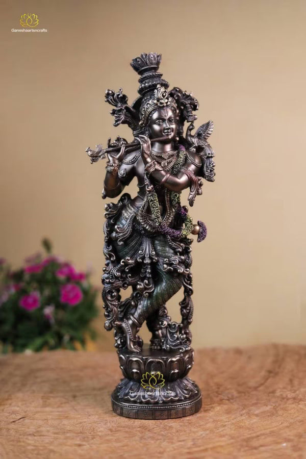 Krishna statue | 37 CM | bronze Krishna | Flute Krishna | God of love | Indian Art | Hare Krishna Statue | Hindu God | Krishna Idol |