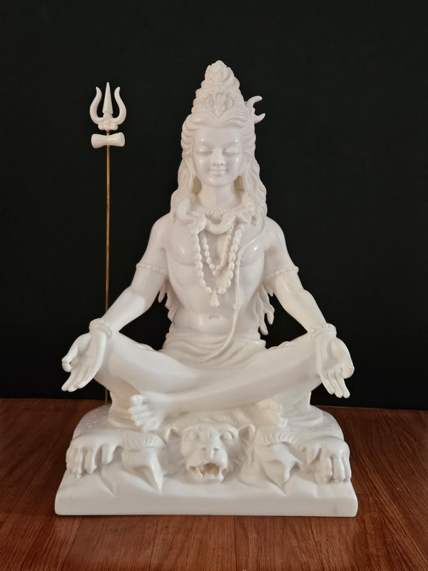 Lord Shiva Statue| White Marble Large 17.5 Inch Shiv Idol | Adiyogi | Shiv Sambhu |