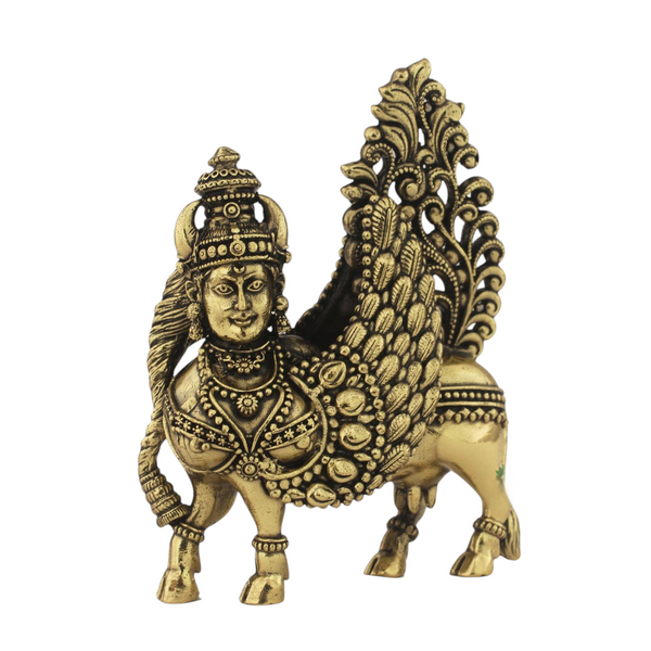 Elegant Brass Kamdhenu Cow and Calf Statue for Home Decor, Spiritual Gift, and Pooja Room - Divine Hindu Figurine"