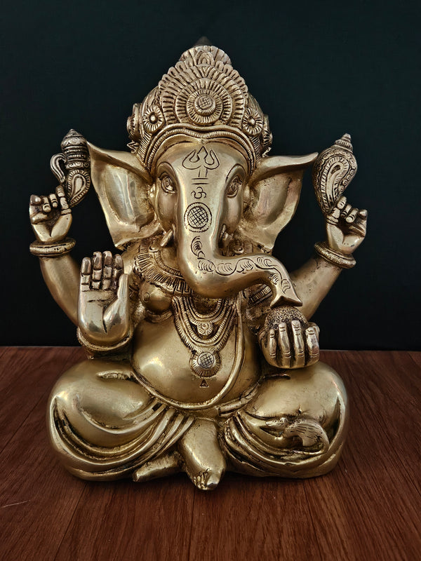 Large Ganesh Statue In Brass (Panchloha) Ganpati Idol In Antique finish-12"