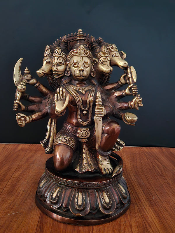 Panchmukhi Hanuman Statue In Antique Finished In Brass (Panchloha)