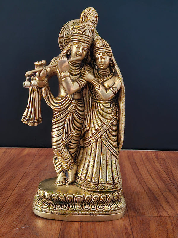 Radha Krishna Statue In Brass With Gold Antique finish-10"