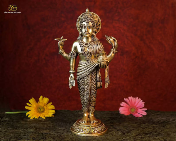 Dhanvantari Statue | Lord Brass Dhanwantri | God of Ayurveda | Hindu God of Medicine | Physician of the Gods & Doctors | Lord Narayana |