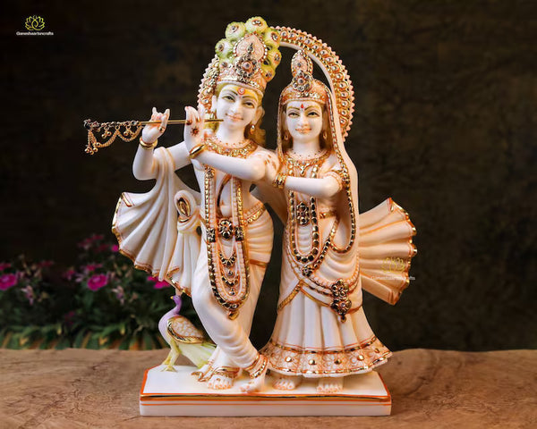 Radha Krishna Statue | 36 CM | Dancing Radha Krishna Idol | Lakshmi Narayan Statue | Wedding Gift | Hindu God Goddess | Divine Couple God |