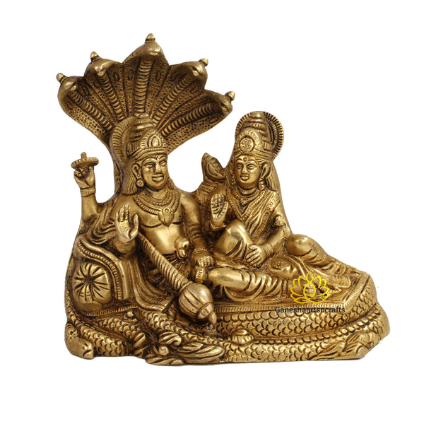 Brass Vishnu Lakshmi Idol On Sheasnag