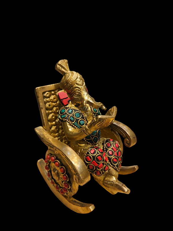 Ganesh Statue | Small Rocking Chair Ganesh | Gift Idol | Decorative Ganesh | Brass Ganesh | Relaxing Ganesha | Artistic Ganpati Idol | 12Cm|