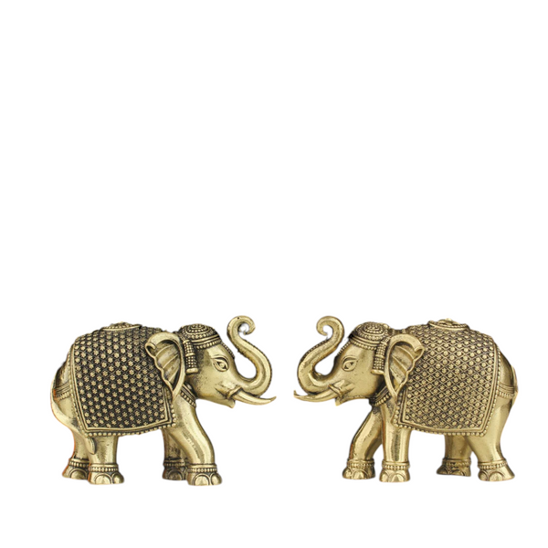 Elegant Brass Elephant Figurines Set of 2 – Handcrafted Decorative Pieces for Home & Office