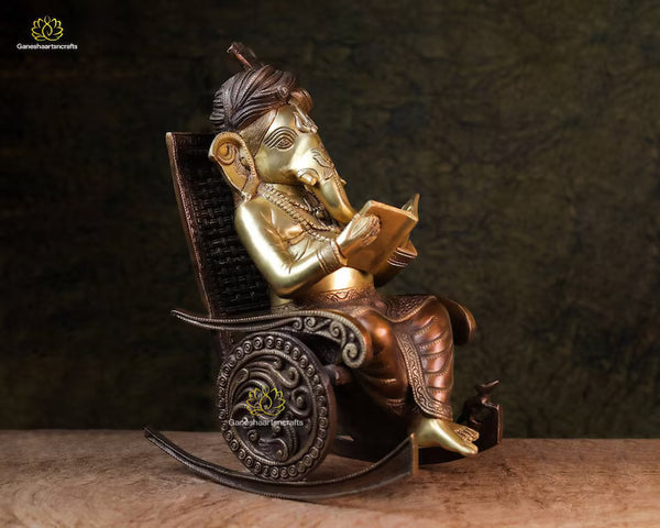 Ganesh Statue | Ganesha on Rocking Chair | Good luck God | Home Decor Idol | Brass Ganesh | Indian Art | Elephant Head God | Hindu God |40cm