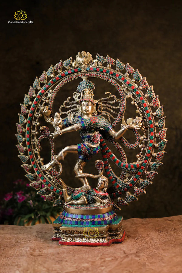 Nataraja Statue | 51CM Large Natraj Statue | Lord Shiva Statue | Dancing Shiva Statue | Lord of the Dance |Brass Nataraja With Inlay Stone |