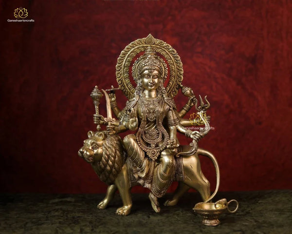 Durga Statue | Devi Durga Statue | Parvati Statue | Ambika Statue | Goddess of war |Shakti Goddess | Large Size Brass Durga Statue | 37 cm |