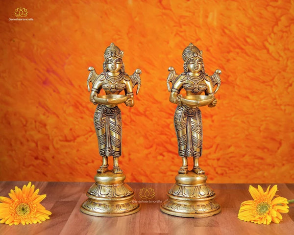 Deep Lakshmi | Brass Deep Lakshmi Statue | Diwali Oil Lamps | Oil Lamp Deep Lakshmi | Deep Lakshmi For Temple | Kamakshi Diya Lamp | 28 CM |