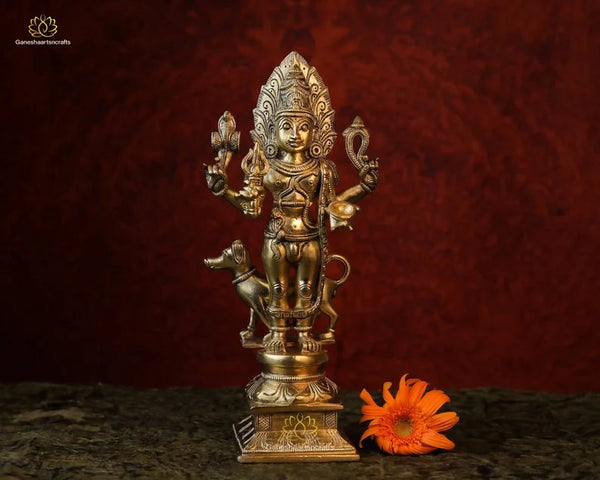 Bhairava Statue | Brass Bhairav Statue | Maha Kala Bhairava | Hindu God | Vajrabhairava | Yamantaka | Bhairav Murti |Bhairav With Dog |11.5"