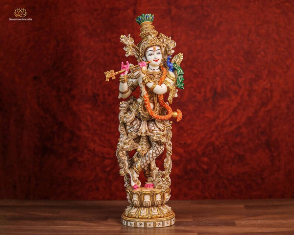 Krishna statue | 15"inch | Standing Krishna | Flute Krishna | God of love | Indian Art | Hare Krishna Statue | Hindu God | Krishna Idol |