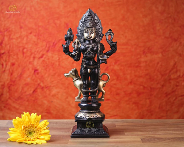 Bhairava Statue | Brass Bhairav Statue | Maha Kala Bhairava | Hindu God | Vajrabhairava | Yamantaka | Bhairav Murti |Bhairav With Dog |11.5"