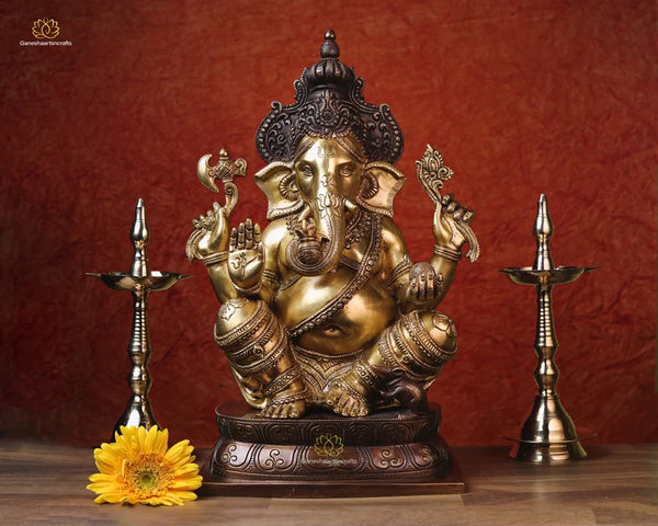 Ganesh Statue | 40 CM Brass Ganesha Statue | Lord Ganesha With Right Side Trunk| God of Good Luck | Large Size Ganesha | Elephant Headed God