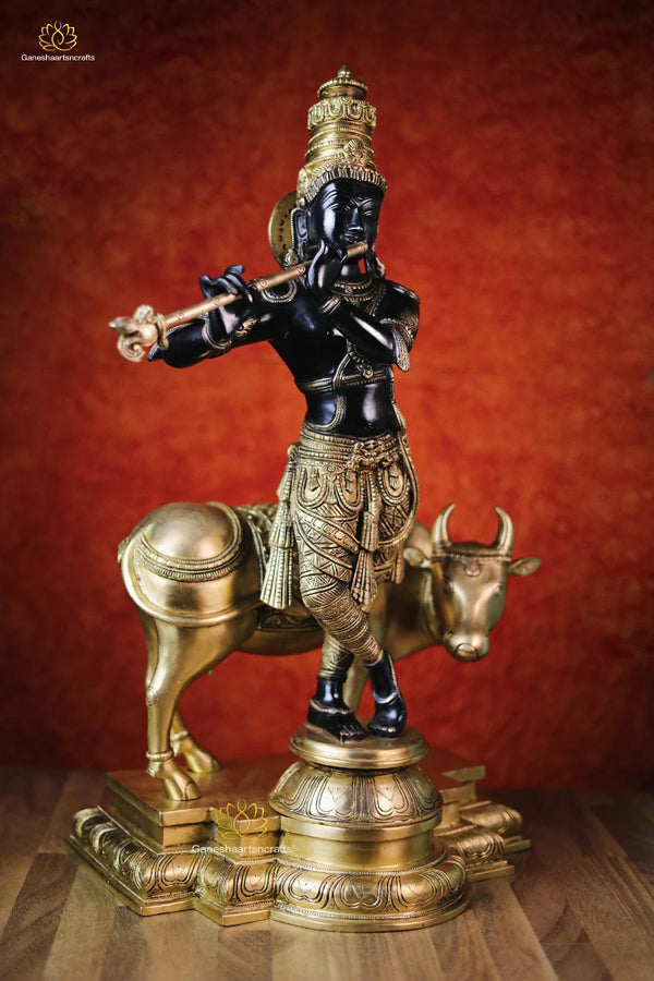 Cow Krishna Statue | 69 CM Large Brass Krishna Idol | Standing Krishna Idol | God of love | Hare Krishna Idol | Narayana Idol | Lord Vishnu