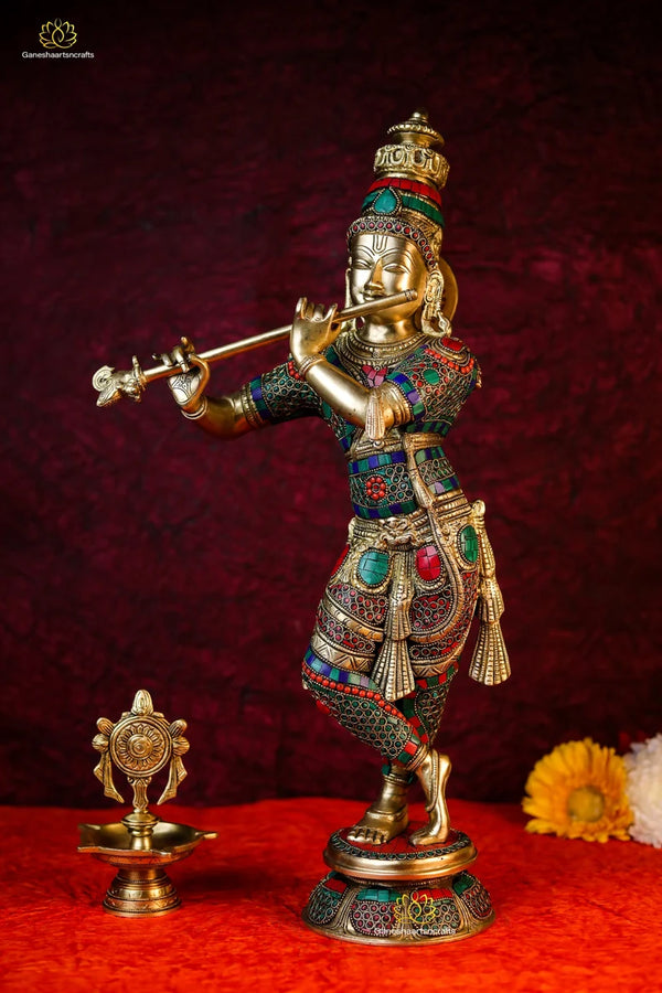 Krishna Statue | 60 CM Large Brass Lord Krishna Statue | Flute Krishna | Standing Krishna | God of love | Hare Krishna Idol | Lord Narayana