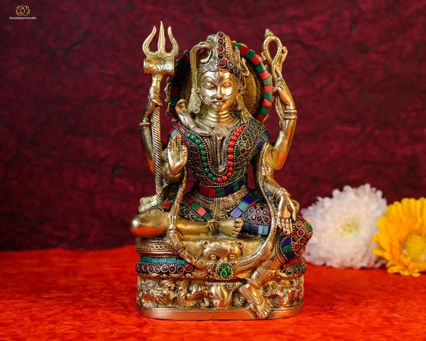 Ardhanarishwar Statue | Sitting Shiva Parvati | Half shiva & Half Parvati | Brass Inlay Statue of Ardhanarishvara | shiva Shakti Statue |