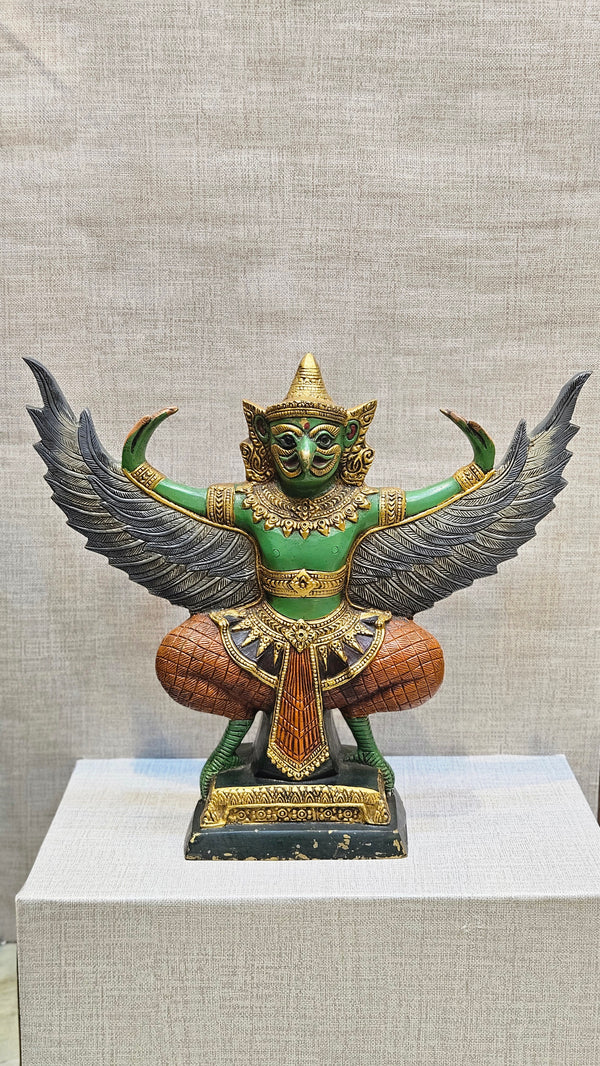 Majestic Pure Brass Thai Garuda Statue with open wings with hand painted work scared artifacts for Home Centerpiece.