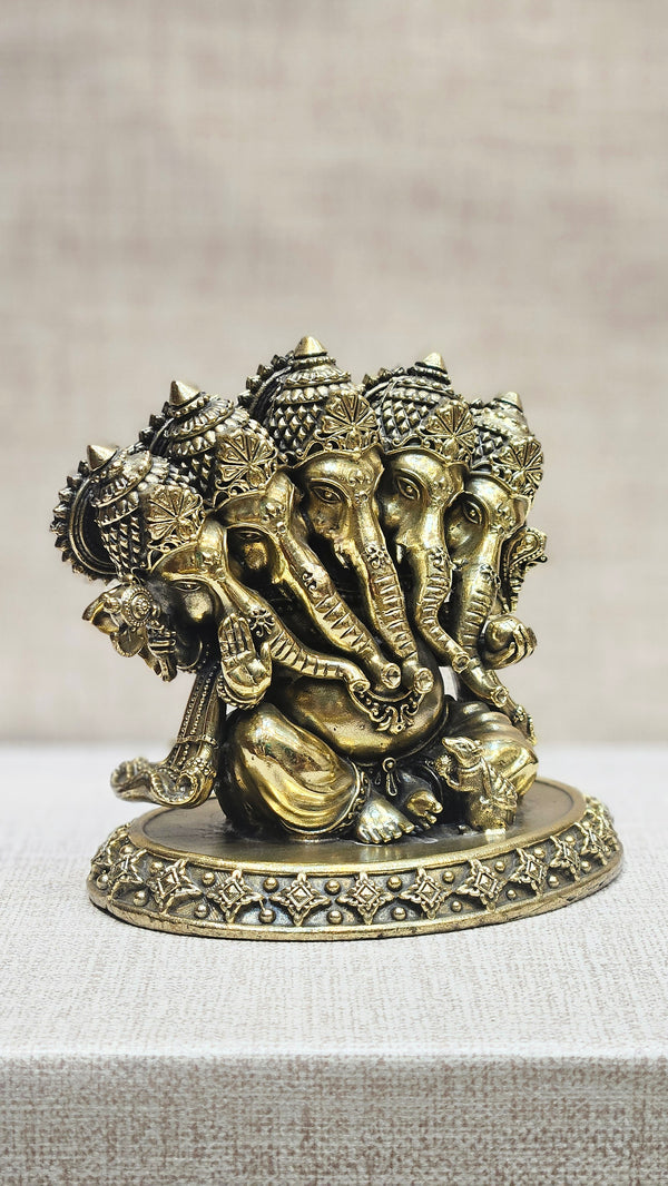 Panchmukhi Ganesh Statue Brass Premium-quality 4 inch Ganesh Idol five Headed Ganesha for Puja n home decor