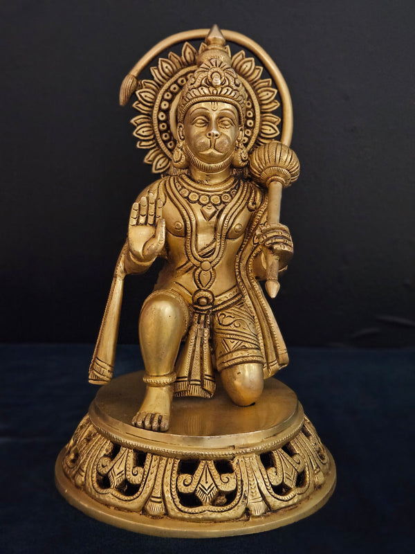 Brass Hanuman Statue 13 Inch Large Sitting Bajrangbali Moorti Blessing Balaji Idol