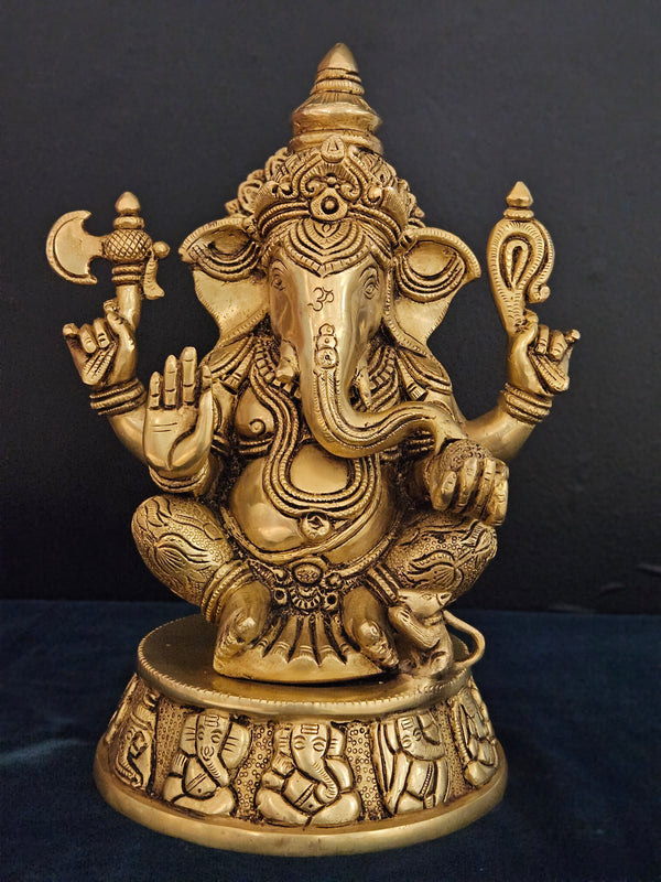 Ganesh Statue Brass Large 12.9 Inches Ganpati Idol With Asth Vinayaka Base